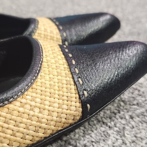 SOLD Prada Black Leather Raffia Cap Toe Pump Heels Sz 39 - Picture 10 of 15